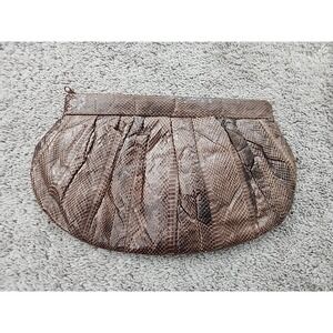 Vintage Jasmin Clutch Women Small Brown Genuine Snakeskin Leather Pleated Bag